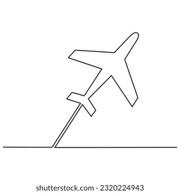 Continuous one line drawing of isolated vector object paper airplane is flying