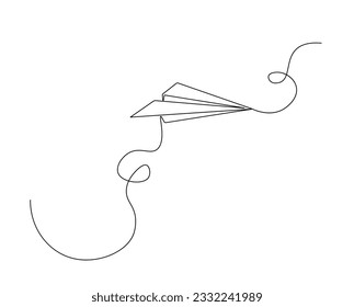 El plano continuo de una línea del avión aislado de papel de objeto vectorial está volando