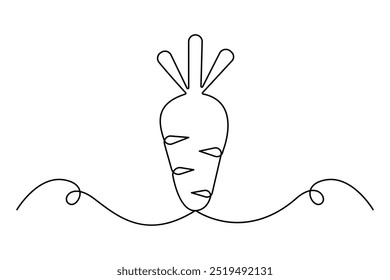 Desenho contínuo de uma linha da ilustração isolada do vetor do contorno da cenoura 