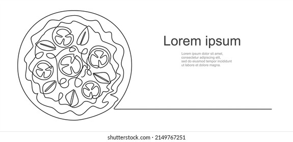 Continuous one line drawing of Italy pizza for restaurant logo badge. Italian pizzeria logotype template concept isolated on white background. Trendy single line draw design vector illustration