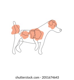 Continuous one line drawing with Jack Russell Terrier. Moden style dog for logo, icon emblem or web banner. Hand drawn minimalism style vector illustration.