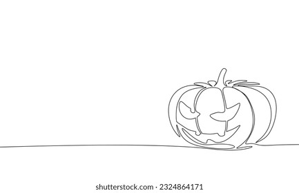 Continuous one line drawing Jack o Lantern. Vector illustration Halloween concept line art, outline silhouette.