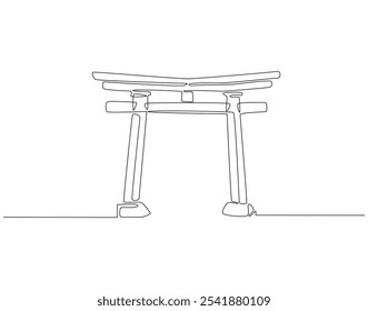 Desenho contínuo de uma linha do portão do japão. Ilustração de desenho de uma linha de torii. Arquitetura japonesa, conceito de templo xintoísta linha única. Estrutura de tópicos editável