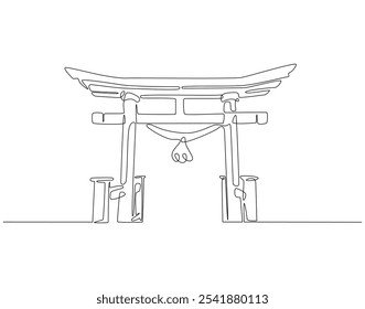 Desenho contínuo de uma linha do portão do japão. Ilustração de desenho de uma linha de torii. Arquitetura japonesa, conceito de templo xintoísta linha única. Estrutura de tópicos editável