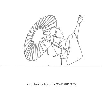 Continuous one line drawing of japanese woman wearing kimono. One line drawing illustration of woman wear kimono holding umbrella. Japanese culture concept single line. Editable outline