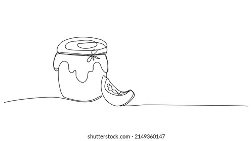 Continuous one line drawing of jar of pumpkin jam.Traditional Thanksgiving food minimalist linear design isolated on white background. Trendy vector illustration