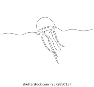 Continuous one line drawing of jellyfish. Single line drawing illustration of jellyfish. Concept vector art. Doodle line illustration.
