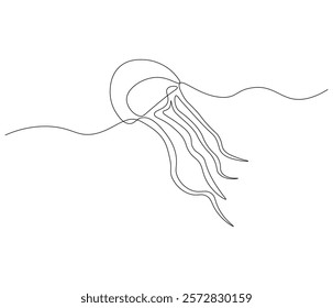 Continuous one line drawing of jellyfish. Single line drawing illustration of jellyfish. Concept vector art. Doodle line illustration.
