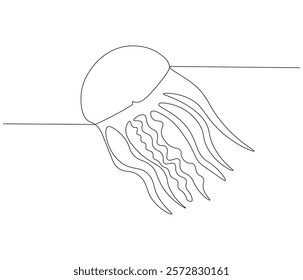 Continuous one line drawing of jellyfish. Single line drawing illustration of jellyfish. Concept vector art. Doodle line illustration.
