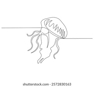 Continuous one line drawing of jellyfish. Single line drawing illustration of jellyfish. Concept vector art. Doodle line illustration.
