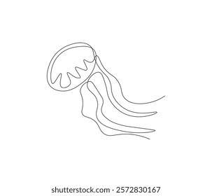 Continuous one line drawing of jellyfish. Single line drawing illustration of jellyfish. Concept vector art. Doodle line illustration.
