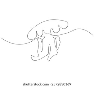 Continuous one line drawing of jellyfish. Single line drawing illustration of jellyfish. Concept vector art. Doodle line illustration.
