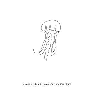 Continuous one line drawing of jellyfish. Single line drawing illustration of jellyfish. Concept vector art. Doodle line illustration.
