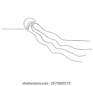 Continuous one line drawing of jellyfish. Single line drawing illustration of jellyfish. Concept vector art. Doodle line illustration.
