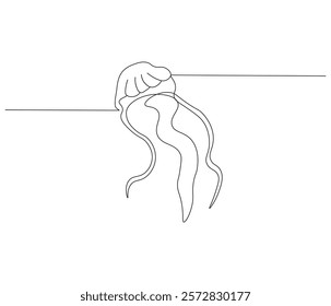 Continuous one line drawing of jellyfish. Single line drawing illustration of jellyfish. Concept vector art. Doodle line illustration.
