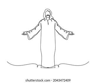 Continuous one line drawing of Jesus Christ Christmas concept icon in silhouette on a white background. Linear stylized.