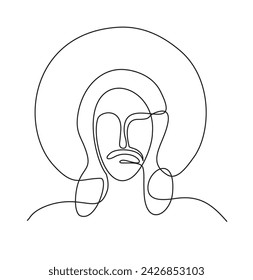 Continuous one line drawing of Jesus Christ. Head of Jesus Christ. Linear background. Isolated image of a hand drawn outline on a white background. Vector illustration