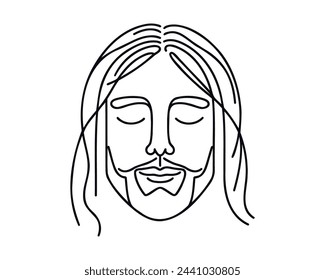 Continuous one line drawing of Jesus face