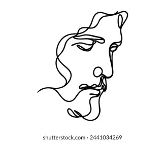 Continuous one line drawing of Jesus face.