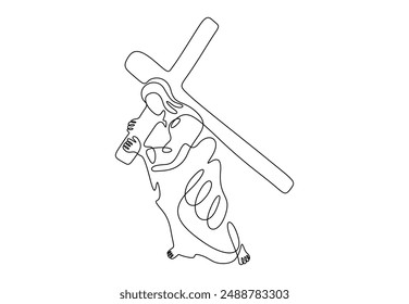 Continuous one line drawing of Jesus Christ carrying the cross-vector illustration