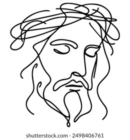 Continuous one line drawing of Jesus face