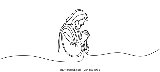 Continuous one line drawing of Jesus Christ prays