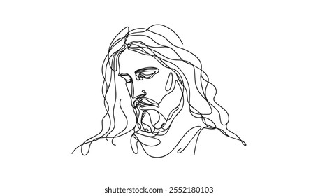 Continuous one line drawing of Jesus face