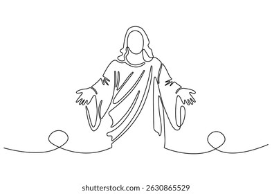Continuous one line drawing of Jesus christ. Single line drawing illustration of Lord jesus. Happy Ascension Day concept vector art. Doodle line illustration.