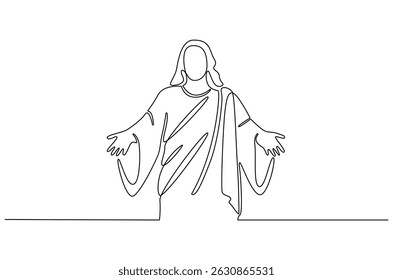Desenho contínuo de uma linha de Jesus Cristo. Ilustração de desenho em linha única de Lord jesus. Feliz Dia da Ascensão conceito de arte vetorial. Desenho ilustração linha.