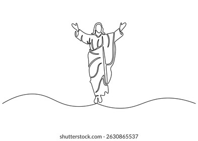 Continuous one line drawing of Jesus christ. Single line drawing illustration of Lord jesus. Happy Ascension Day concept vector art. Doodle line illustration.