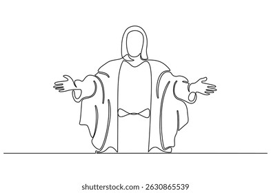 Continuous one line drawing of Jesus christ. Single line drawing illustration of Lord jesus. Happy Ascension Day concept vector art. Doodle line illustration.