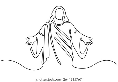 Continuous one line drawing of Jesus christ. Single line drawing illustration of Lord jesus. Happy Ascension Day concept vector art. Doodle line illustration.