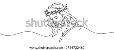Continuous one line drawing of Jesus face. Editable stroke