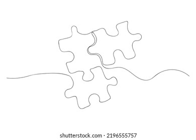 Continuous one line drawing of jigsaws on white background. Puzzle game symbol and sign business metaphor of problem solving, solution, and strategy.