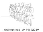 Continuous one line drawing of job applicants line up for job interviews, job recruitment concept, single line art.