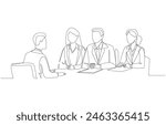 Continuous one line drawing of job applicant having job interview with interview committee, job interview concept, single line art.