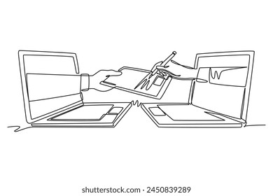 Continuous one line drawing Job search, recruiting, hiring concept. Doodle vector illustration.