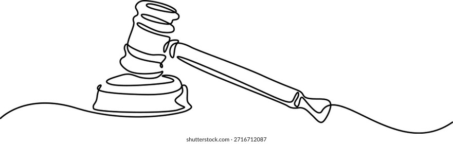 Desenho contínuo de uma linha do juiz Gavel e do bloco de som.