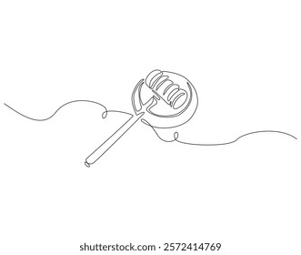 Continuous one line drawing of judge's gavel. One line drawing illustration of judge's hammer on the block. Lawyer, justice, court concept single line. Editable outline