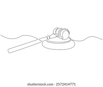 Continuous one line drawing of judge's gavel. One line drawing illustration of judge's hammer on the block. Lawyer, justice, court concept single line. Editable outline