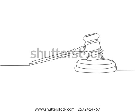 Continuous one line drawing of judge's gavel. One line drawing illustration of judge's hammer on the block. Lawyer, justice, court concept single line. Editable outline