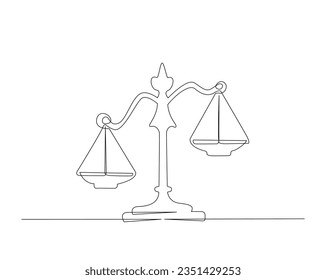 El trazado continuo de una línea de escalas judiciales. Ilustración vectorial del símbolo Libra. Trazo editable. 