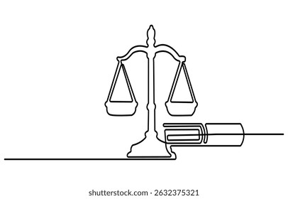 Um desenho contínuo de uma linha da lei de escala judicial. Ilustração de contorno simples do símbolo de libra. Vetor de linha editável