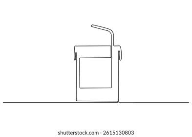 Continuous one line drawing of Juice Box or pack. Single line drawing illustration of Juice pack with straw. Paper box container concept vector art. Doodle line illustration.