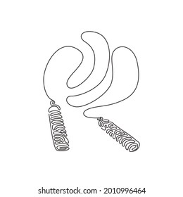 Continuous one line drawing jump rope or skipping rope. Sports, fitness, cardio, martial art and boxing accessories. Swirl curl style concept. Single line draw design vector graphic illustration