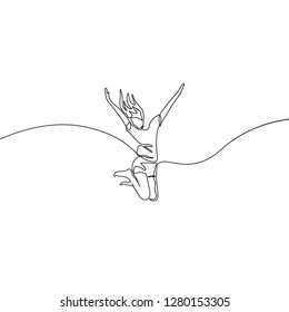 Continuous one line drawing jumping girl