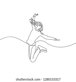 Continuous one line drawing jumping girl