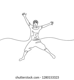 Continuous one line drawing jumping boy