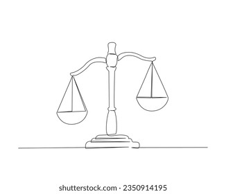 Continuous one line drawing of justice scale or law balance scale. Libra symbol outline vector illustration. Editable stroke. 