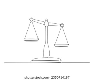 Continuous one line drawing of justice scale or law balance scale. Libra symbol outline vector illustration. Editable stroke. 